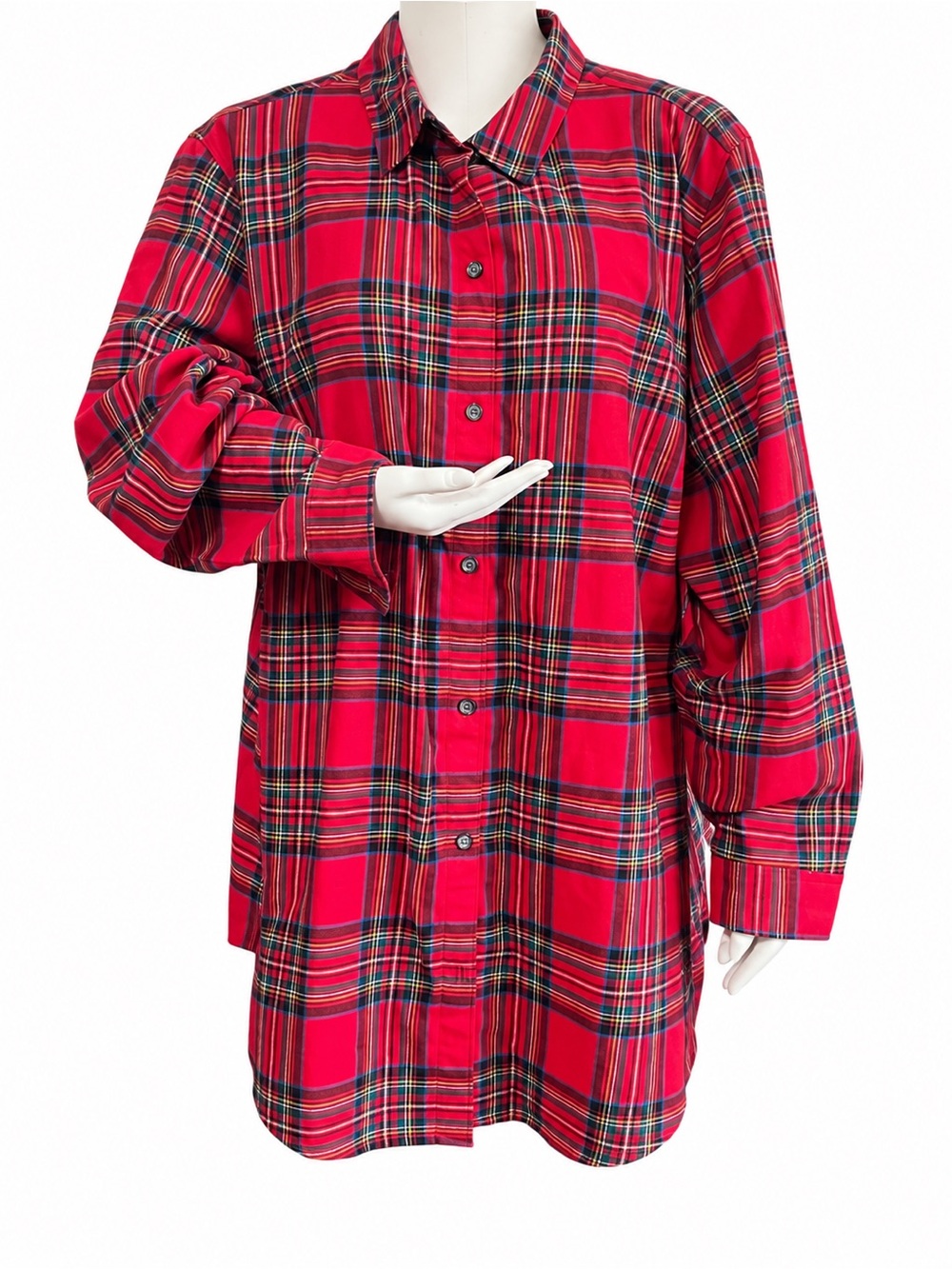 Kids Old Navy Women’s 3X Red Multicolor Plaid Button Down Shirt 100% Cotton Long